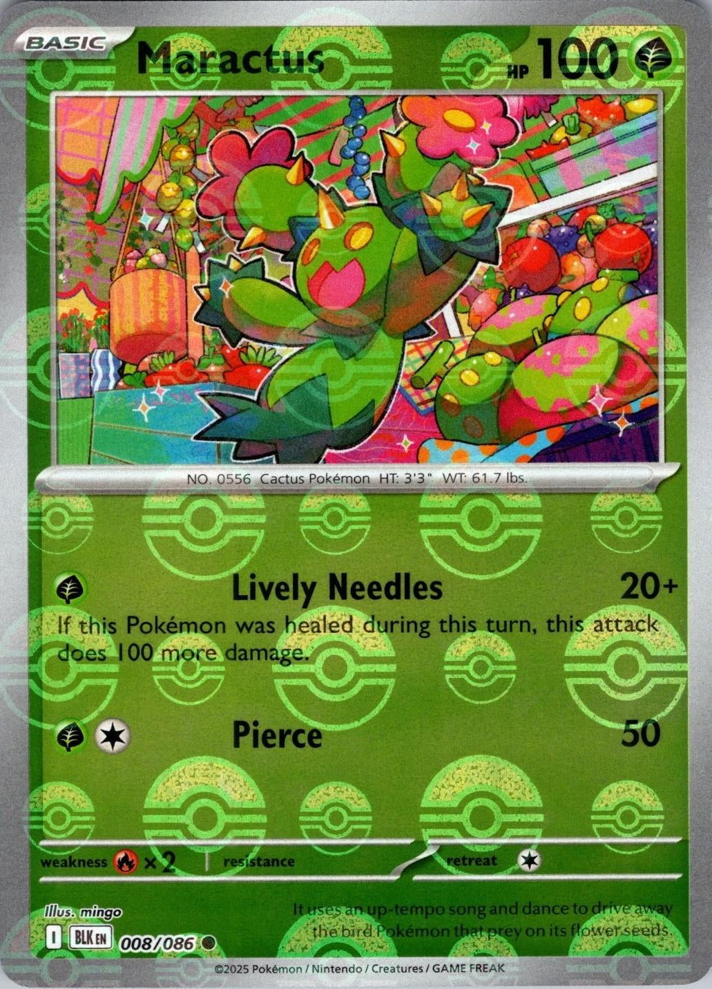 Black Bolt Maractus #8/86 Pokeball Holo